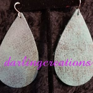 Teal and Silver Medium Teardrop Earrings